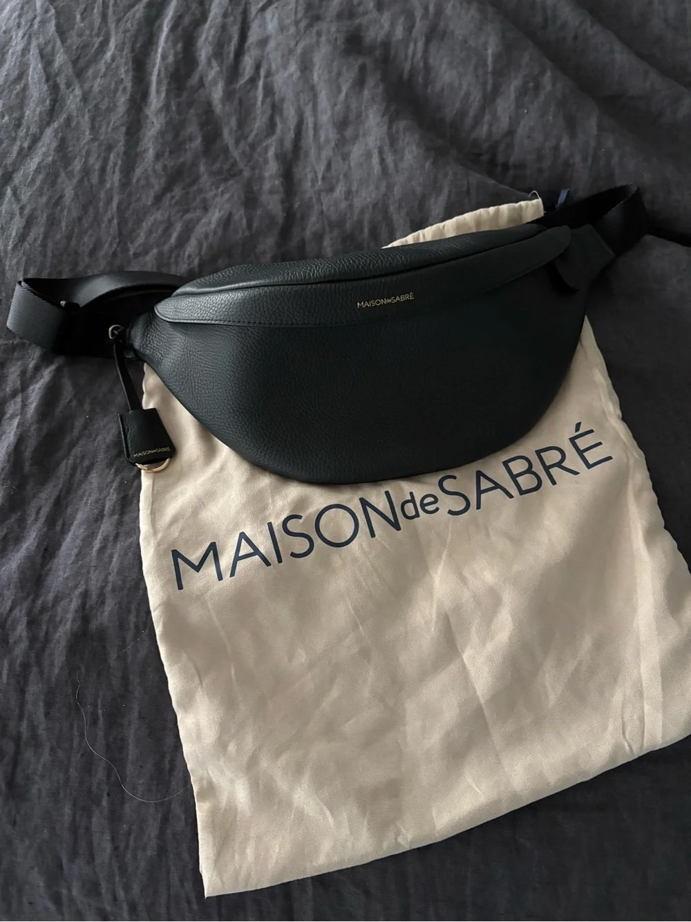 Black Pebbled Leather Sling / Belt Bag